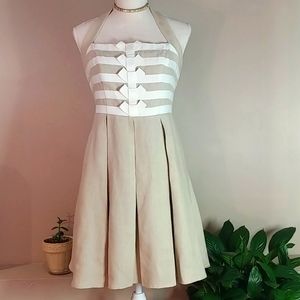 Jessica Simpson W-11 Linen Halter Dress Tan/White